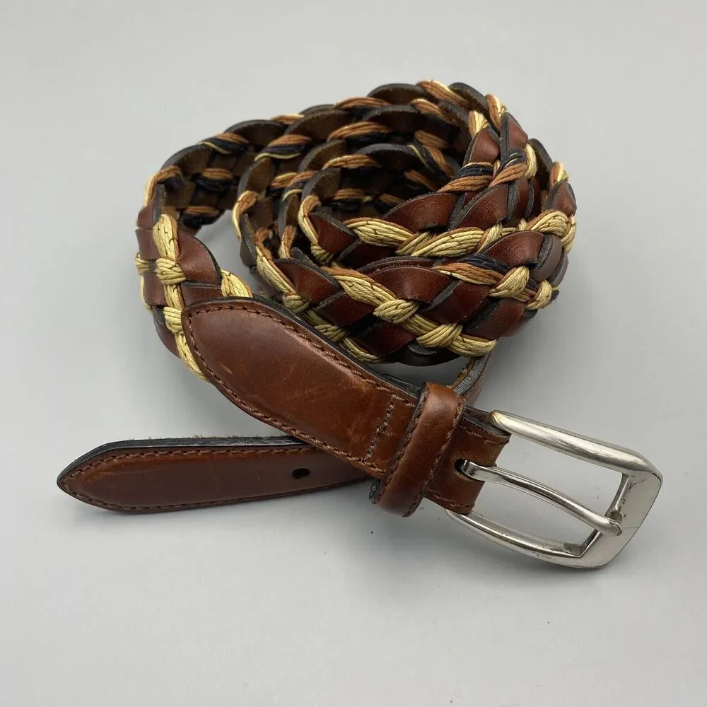 Brighton Men's Braided Woven Brown Leather Belt Width‎ 1.25